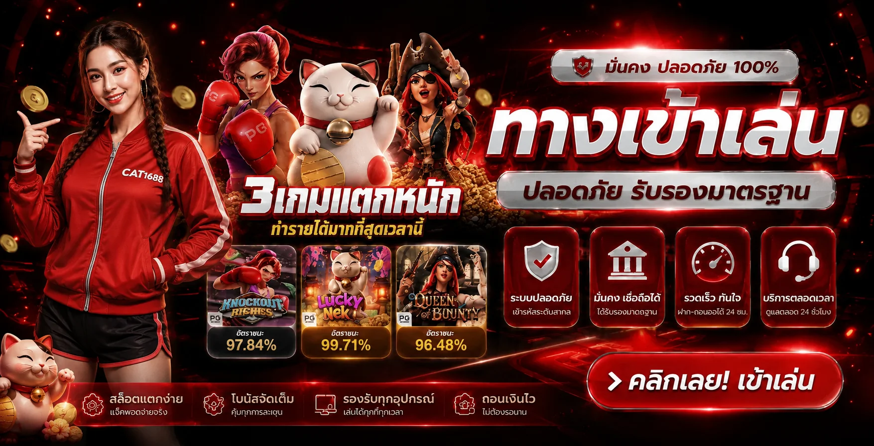 CAT1688 ทางเข้าเล่นพร้อมตัวละคร PG Soft และระบบบริการ